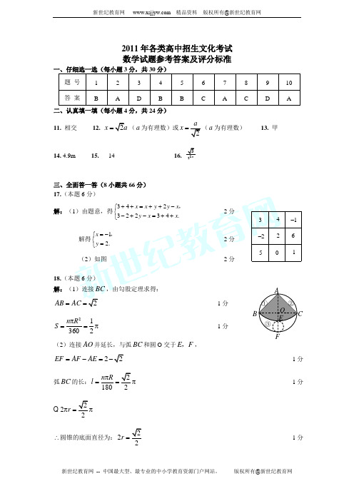 2011年高中招生考试数学冲刺试题(一)
