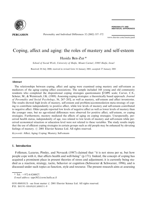 Coping, affect and aging the roles of mastery and self-esteem
