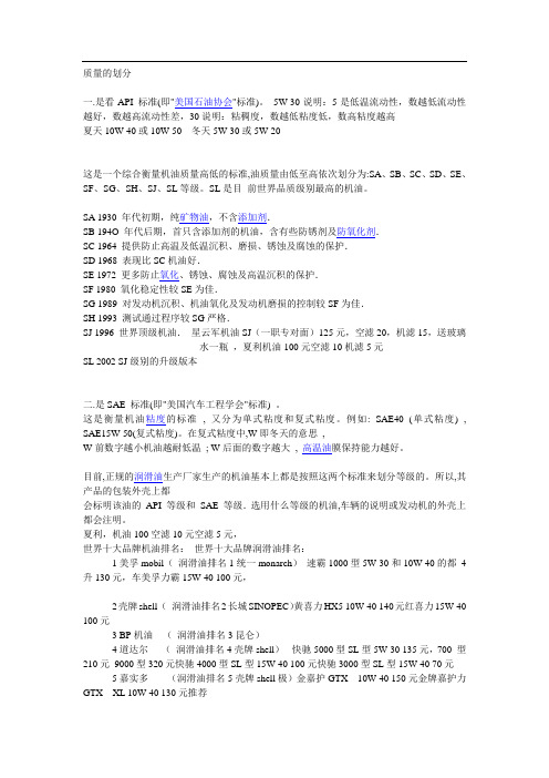 机油品质标准及标号!