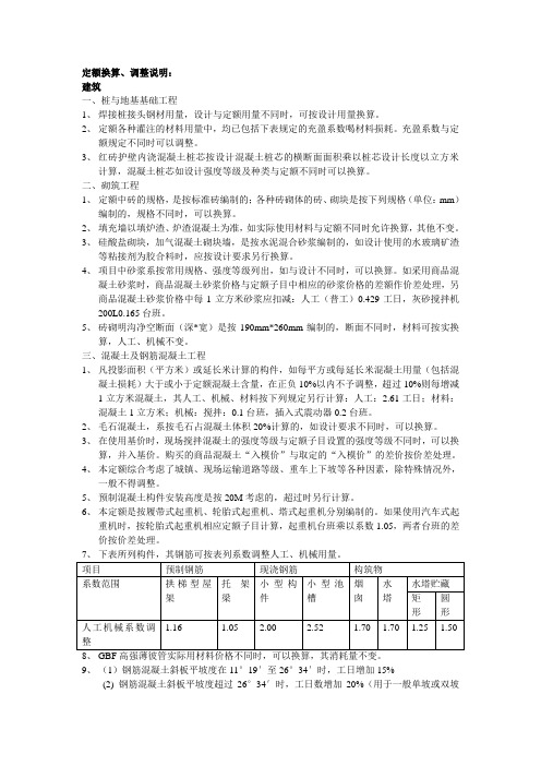 定额中含量调整及可否换算说明(2008)