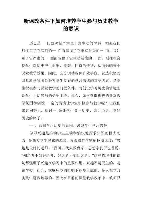 新课改条件下如何培养学生参与历史教学的意识