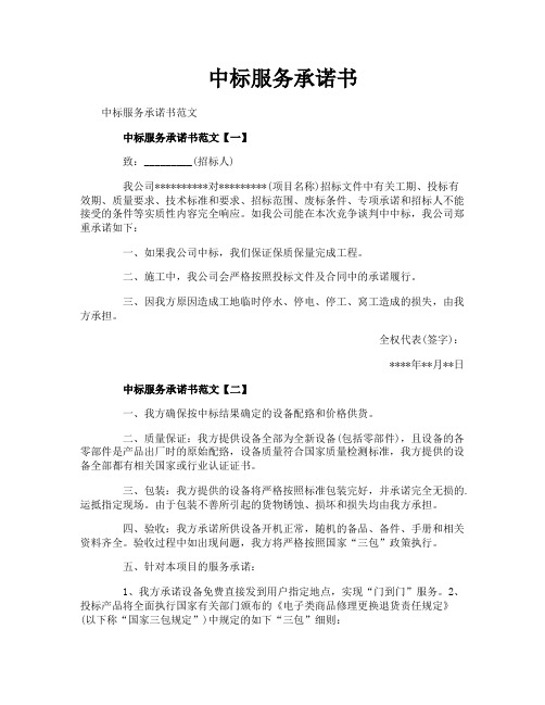 中标服务承诺书
