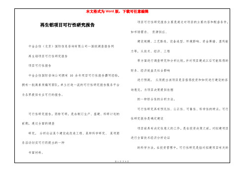 再生铝项目可行性研究报告