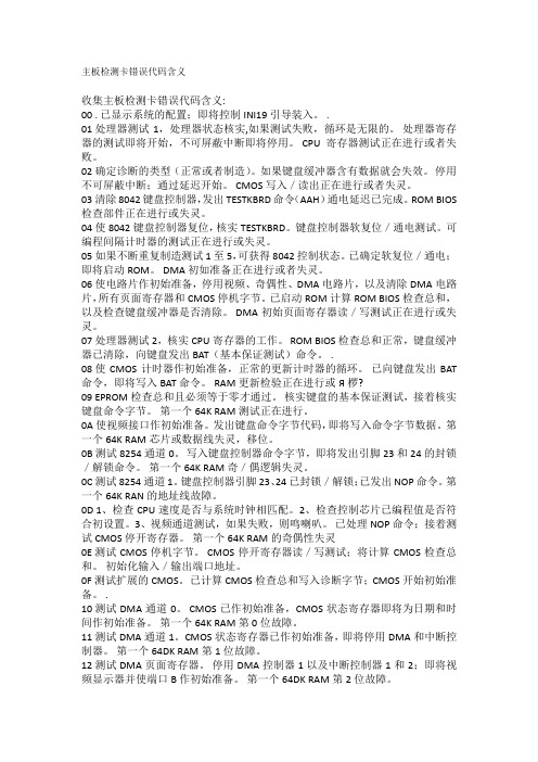 主板检测卡错误代码含义