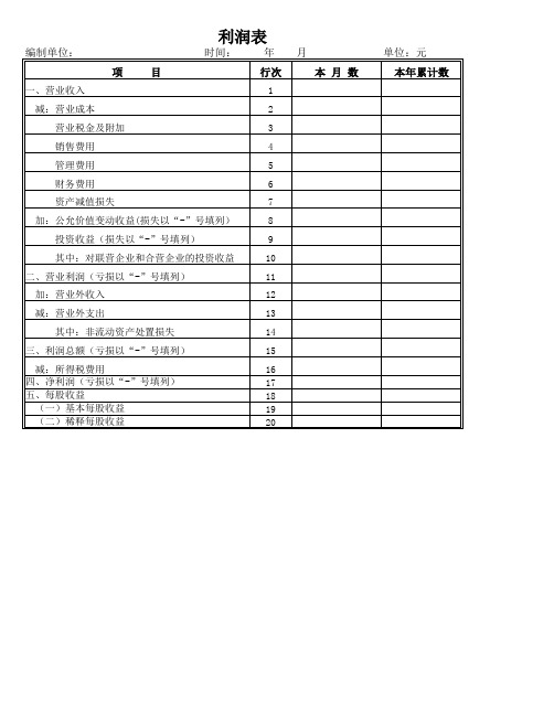 企业实用利润表格模板