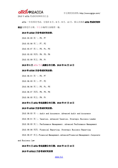 2018ACCA考试时间和科目