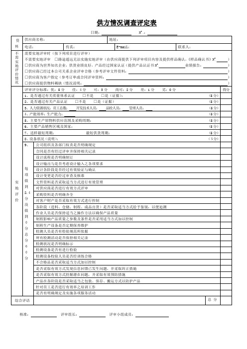 供方情况调查评定表