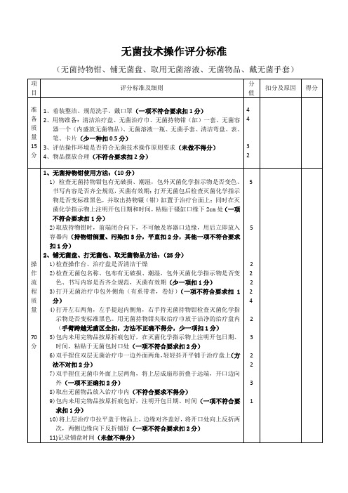 无菌技术操作评分标准