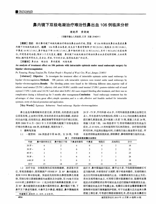 鼻内镜下双极电凝治疗难治性鼻出血106例临床分析