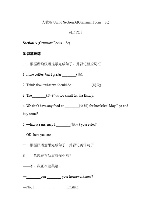 人教版七年级下册Unit 6 Section A(Grammar Focus-3c)同步练习及参考答