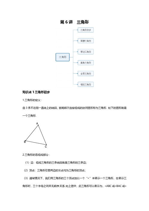 初中数学中考一轮复习专题6  三角形 重点、考点知识、方法总结及真题练习