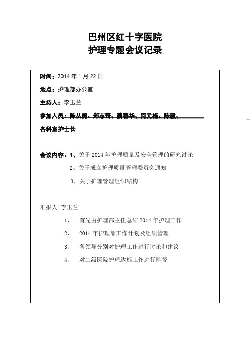 护理专题会议记录【范本模板】