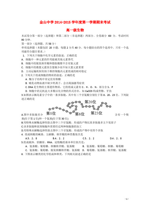 广东省汕头市金山中学高一生物上学期期末考试试卷