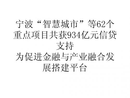 宁波智慧城市等62个重点项目共获934亿元信贷支持