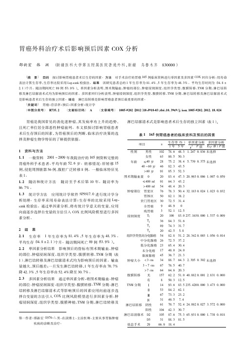 胃癌外科治疗术后影响预后因素COX