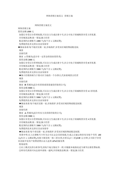 网络营销方案范文--营销方案