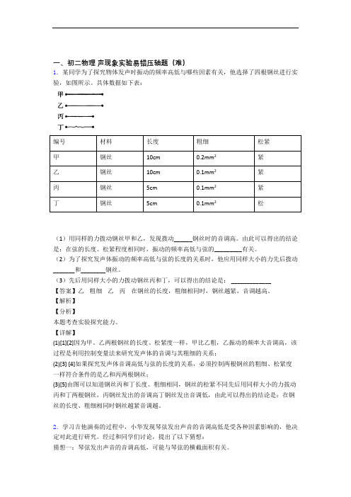 最新人教版八年级上册物理 声现象实验单元测试与练习(word解析版)