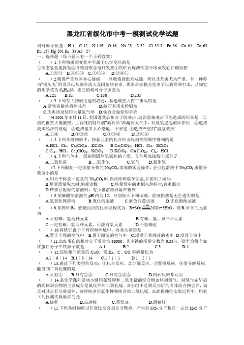 黑龙江省绥化市中考一模测试化学试题