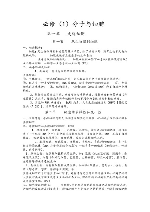 高中生物必修1知识点总结 1