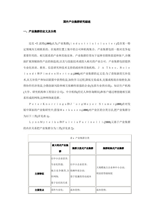 国外产业集群研究综述