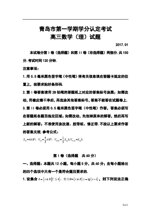 2017届青岛市城阳区高三第一学期学分认定考试理科数学试题及答案