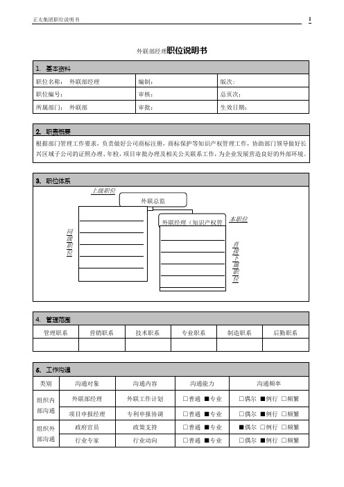 外联部经理职位说明书