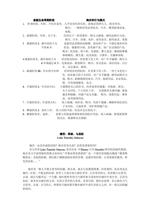 家庭生命周期阶段----购买和行为模式学习资料