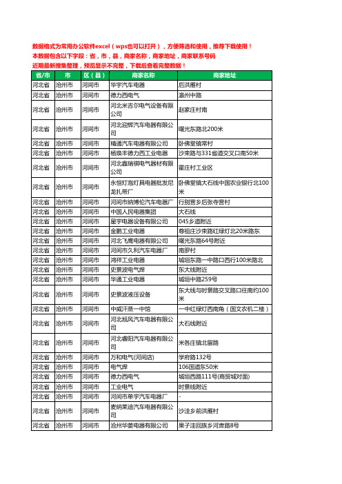 2020新版河北省沧州市河间市电器有限公司工商企业公司商家名录名单黄页联系电话号码地址大全76家