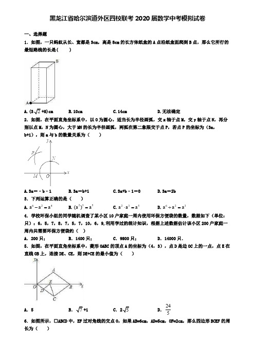 黑龙江省哈尔滨道外区四校联考2020届数学中考模拟试卷