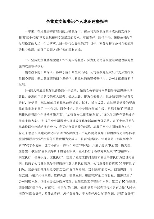 企业党支部书记个人述职述廉报告