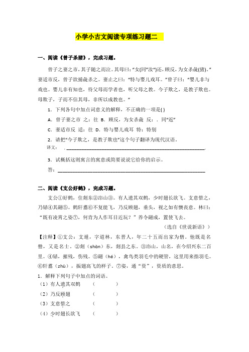 (小升初必考)小古文阅读专项训练题二