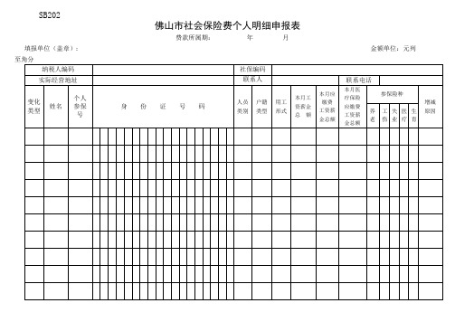SB202佛山市社会保险费个人明细申报表