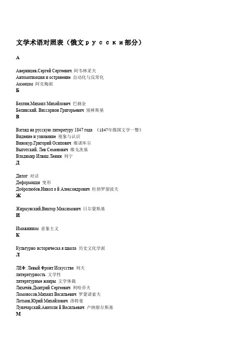 文学术语对照表(俄文部分)