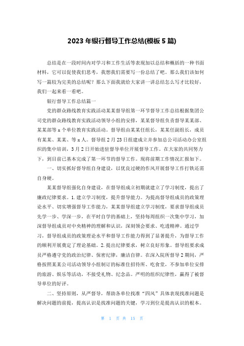 2023年银行督导工作总结(模板5篇)