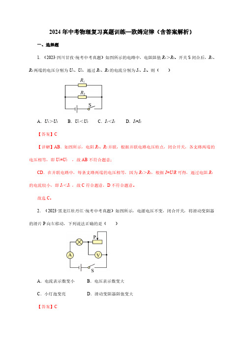 2024年中考物理复习真题训练—欧姆定律(含答案解析)