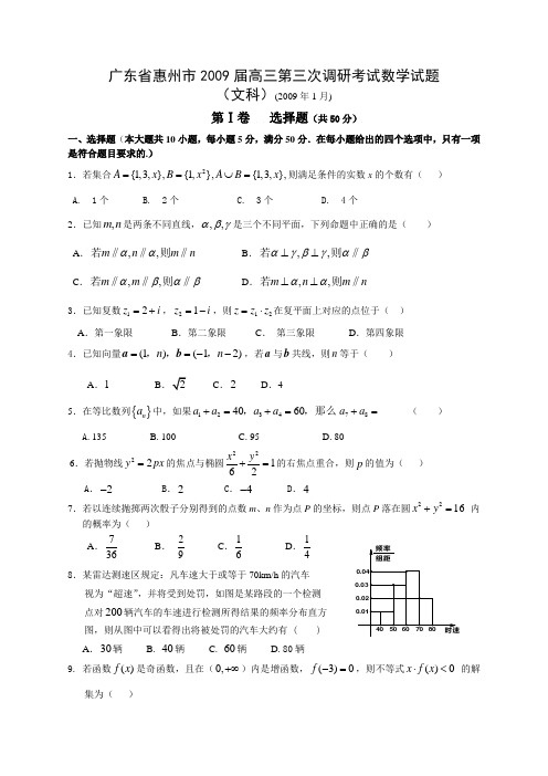 广东省惠州市2009届高三第三次调研考试数学试题文科