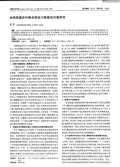 加快我国农村剩余劳动力转移的对策研究