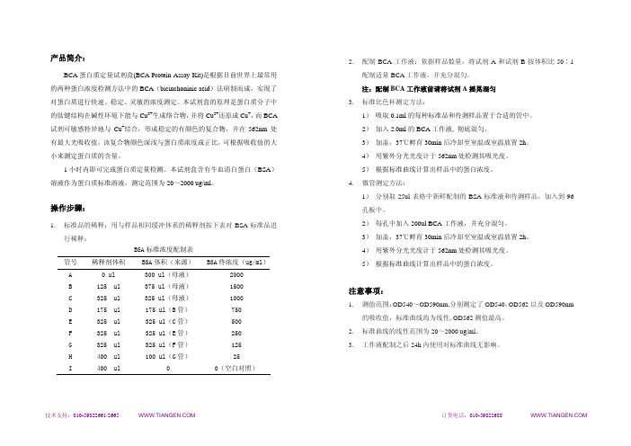 BCA蛋白质定量试剂盒说明书