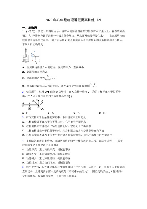 2020年八年级物理暑假提高训练 (2)-0707(解析版)