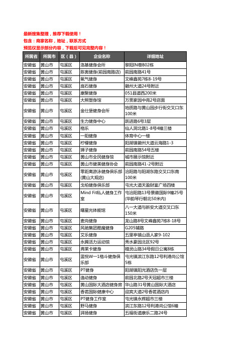 新版安徽省黄山市屯溪区健身房企业公司商家户名录单联系方式地址大全31家