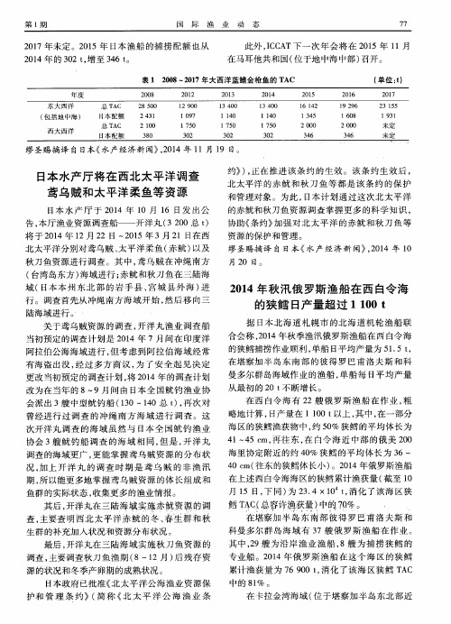 日本水产厅将在西北太平洋调查鸢乌贼和太平洋柔鱼等资源