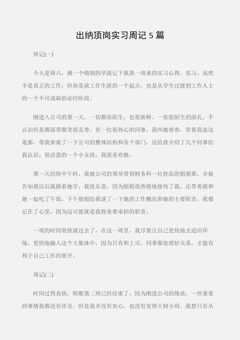 (实习周记)出纳顶岗实习周记5篇