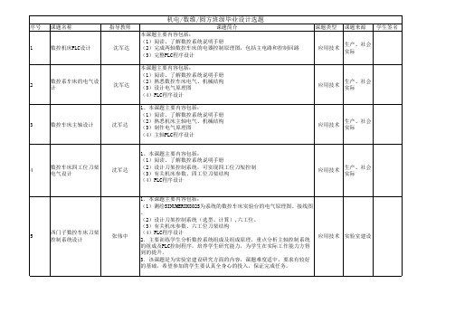 2014毕业设计课题汇总111