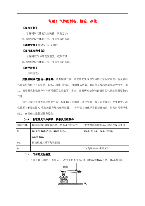中考化学二轮复习 专题突破 专题1 气体的制备、检验、净化教案