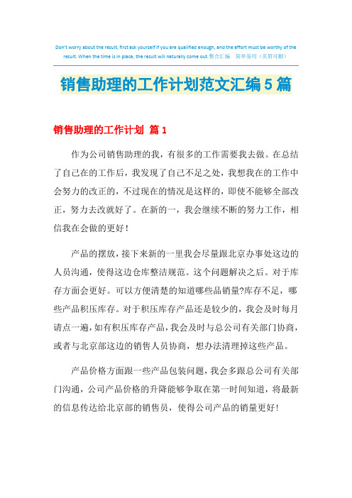 2021年销售助理的工作计划范文汇编5篇