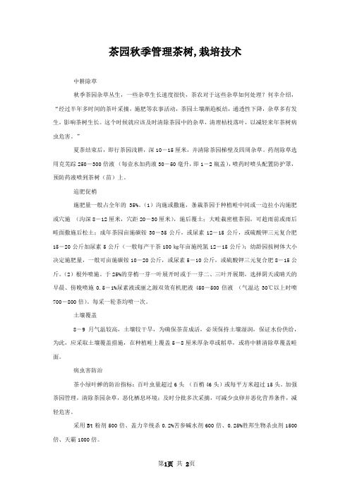茶园秋季管理茶树,栽培技术