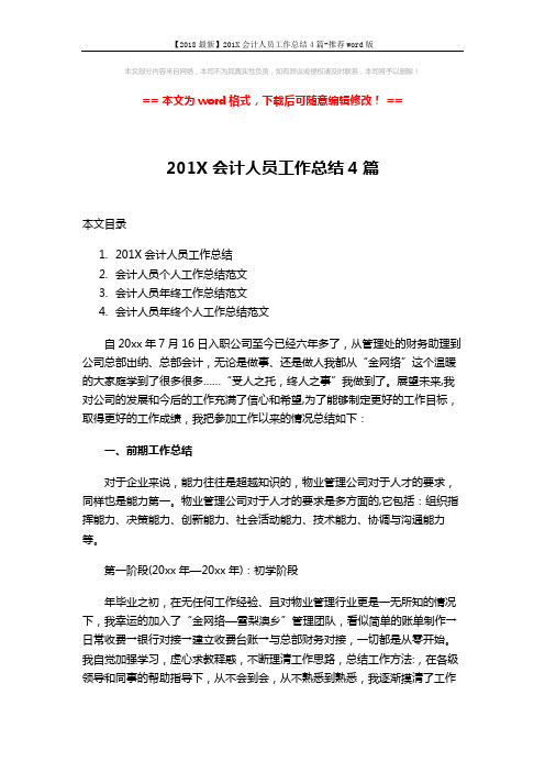 【2018最新】201X会计人员工作总结4篇-推荐word版 (13页)