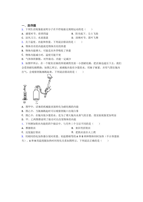 深圳平湖街道平湖中学人教版初中九年级物理下册第十三章《内能》测试题(包含答案解析)