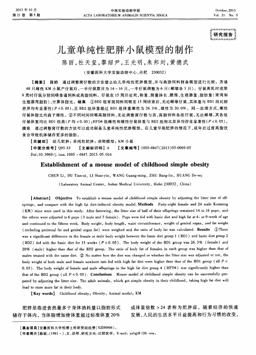 儿童单纯性肥胖小鼠模型的制作
