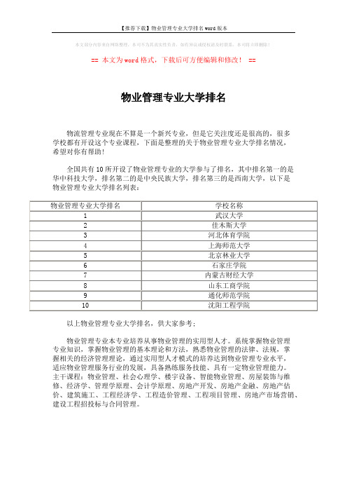 【推荐下载】物业管理专业大学排名word版本 (1页)